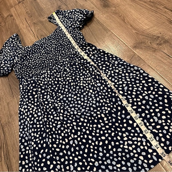New ROXY Hello Petal Blue Indigo Smocked Mini Dress Sz M Ditsy Dot Peasant NWOT - Picture 8 of 8